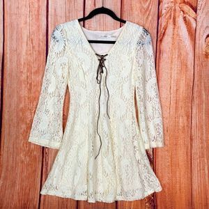 Bohemian Autumn Floral Fit & Flare Mini Long Sleeve Lace-up V-neck Dress 1771